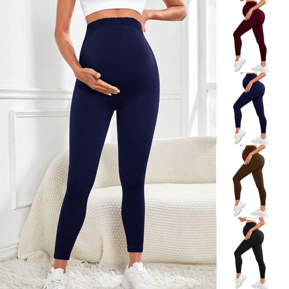 Hesxuno Solid Maternity Leggings for Women Casual Over the Belly Yoga Pants Elastic High Waist Pregnancy Legging Workout Ankle Length Yoga Leggings Black XL