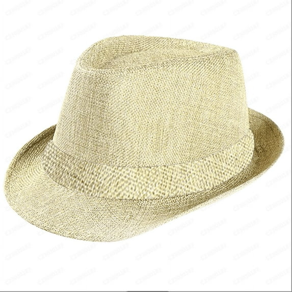 Hesxuno Unisex Gangster Cap Beach Sun Straw Band Sunhat,Beige