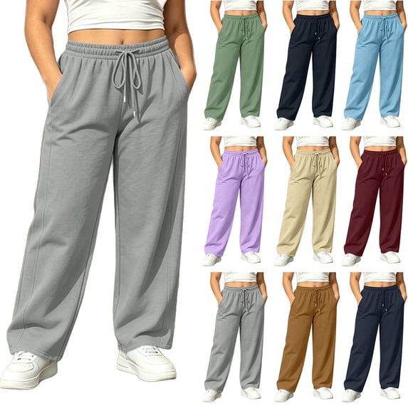Hesxuno Wide Leg Sweatpants Women Lightweight Plus Size Pants Drawstring Elastic Waist Athletic Pants 2028 Stretchy Comfy Workout Slacks Green XL