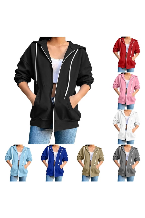 Women Athletic Jacket Lightweight Sweat Jackets Hoodies with Packets S-2XL Full Zip Drawstring Sweatshirt Jacket Workout Gym Outdoor Coats Red S