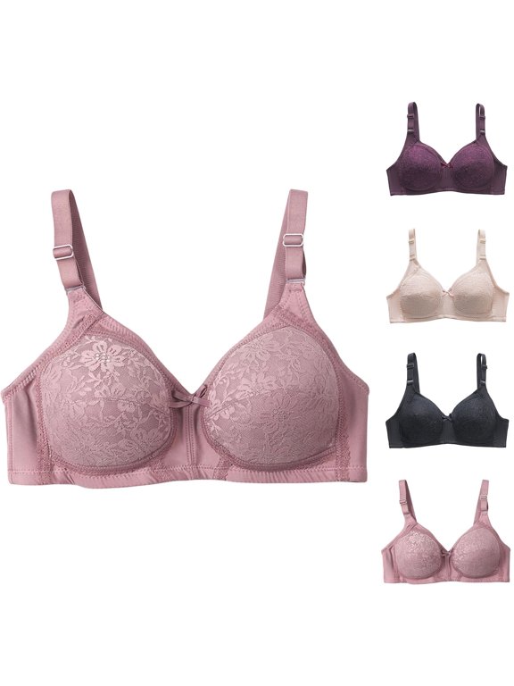 Women Lace Wireless Bra Plus Size Adjustable Strap Full Coverage Bras Elegant Comfortable Breathable Bras Purple 95C