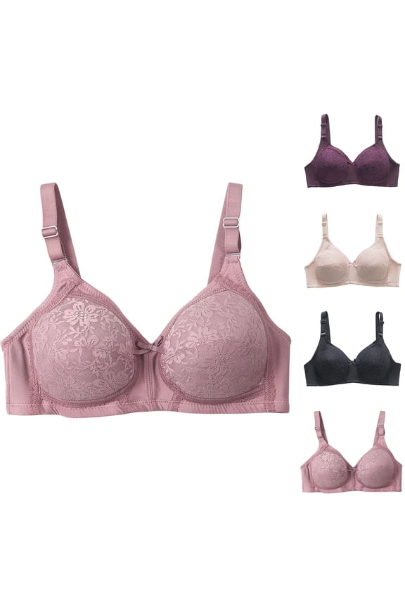 Women Lace Wireless Bra Plus Size Adjustable Strap Full Coverage Bras Elegant Comfortable Breathable Bras Purple 95C