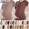 thumbnail image 1 of Hesxuno Women Long Sleeve Maternity T Shirts 2 Pack Solid Color Pregnancy Tees Modal Casual Basic Top Comfy After Birth Wear T-Shirts White L, 1 of 5