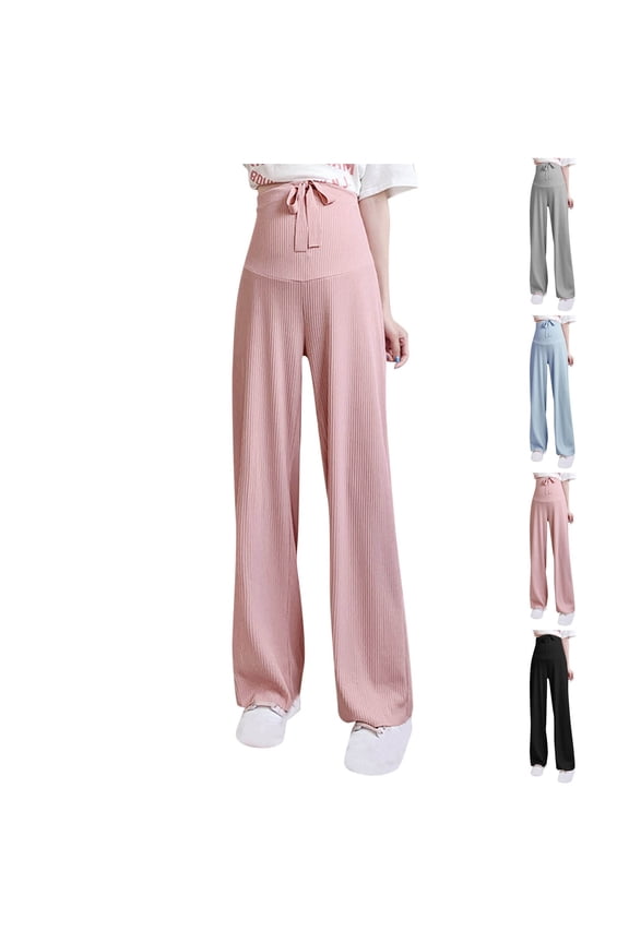 Women Lounge Long Pants Over the Belly Maternity Pants Casual Drawstring Drape Pants Comfy Pregnancy Postpartum Pants Light Blue M-均码