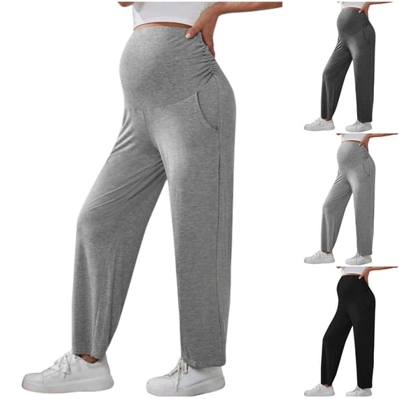 Hesxuno Women Lounge Pants Maternity Straight Long Leg Pant Over the Belly Postpartum Pants High Waist Support Buttons Soft Comfortable Summer Trousers Black XL