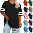 thumbnail image 1 of Hesxuno Women Striped Plus Size Tops Short Sleeve Crew Neck T Shirts 2026 Workout Gym Baseball Tee Stretchy Breathable Long Tees Pink XXXL, 1 of 6