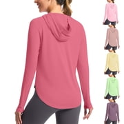Hesxuno Women Sun Protection Hoodie UPF 50+ Long Sleeve T Shirts UV Protection Loose Fit Athletic Tops with Thumb Hole Moisture Wicking Fishing Camping Shirts Pink XL
