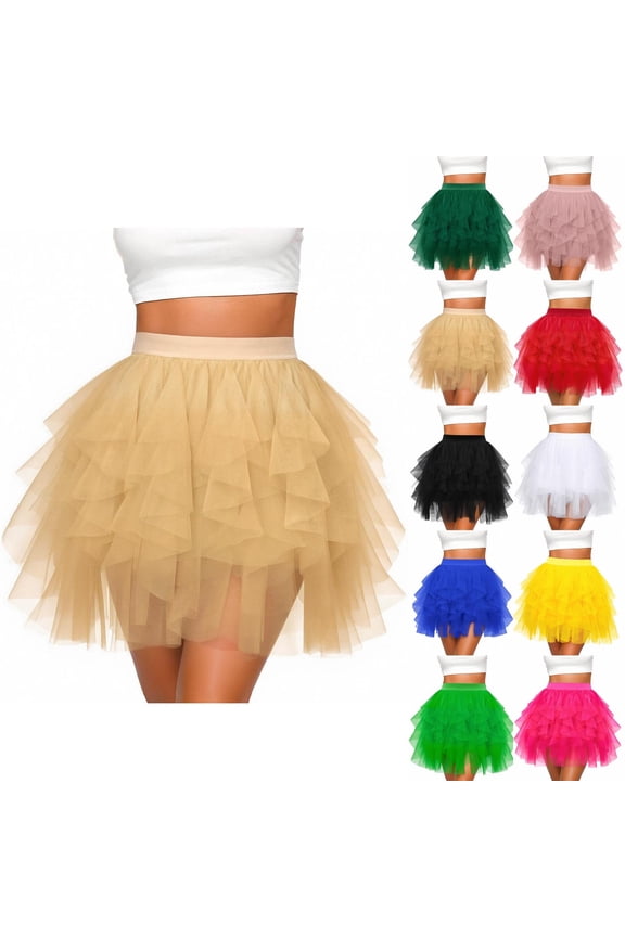 Women Tulle Mini Skirt Solid Mesh Casual Skirts High Waist Tutu Skirts Asymmetrical Tulle Skirt 2026 Party Dance Ballet Skirts Army Green M