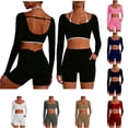 thumbnail image 1 of Hesxuno Women Two Piece Workout Sets Halter Open Back Crop Tops High Waist Tummy Control Shorts with Pockets 2026 Athletic Gym Yoga Outfits Gray XXL, 1 of 7