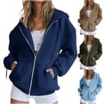 thumbnail image 1 of Hesxuno Women Zip Up Workout Sweatshirts 2026 Loose Fit Drawstring Hoodies Long Sleeve Sweat Shirts Fall Winter Track Jackets with Pockets Khaki S, 1 of 7
