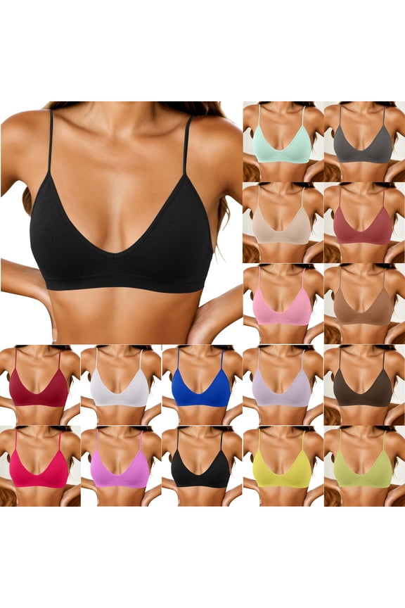 Women's Balconette Bras Thin Spaghetti Strap Bra Wireless Seamless Bra Ribbed Knit Solid Color Comfortable Bras 2026 Dark Gray S