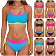 thumbnail image 1 of Hesxuno Women's Bikini Set Two Piece Swimsuit Triangle Top String Low Rise Bottom Color Block Bathing Suit Blue XL, 1 of 9