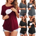 thumbnail image 1 of Hesxuno Women's Short Sleeve Nursing T Shirts Double Layer Maternity Top Casual Basic Cotton Pregnancy Tees Belly Friendly Round Neck Mum T Shirts Gray L, 1 of 7