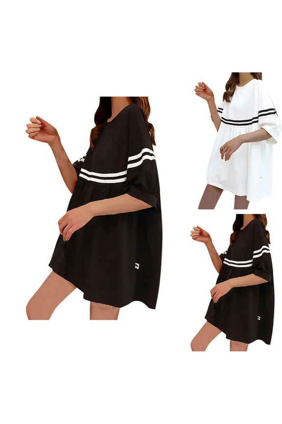 Womens Maternity Tunic Dress Short Sleeve Midi Dress Loose Fit Casual Pregnancy Summer Dress Belly Friendly Postpartum Dress Black XL