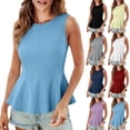 thumbnail image 1 of Hesxuno Womens Peplum Tank Tops Business Casual Crew Neck Sleeveless Shirts Babydoll Blouse Ruffle Hem Going Out Top Wine L, 1 of 7