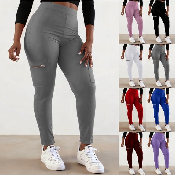 Hesxuno Womens Plus Size Leggings with Zipper Pockets High Waisted Tummy Control Yoga Pants Running Athletic Gym Tights Wine XL