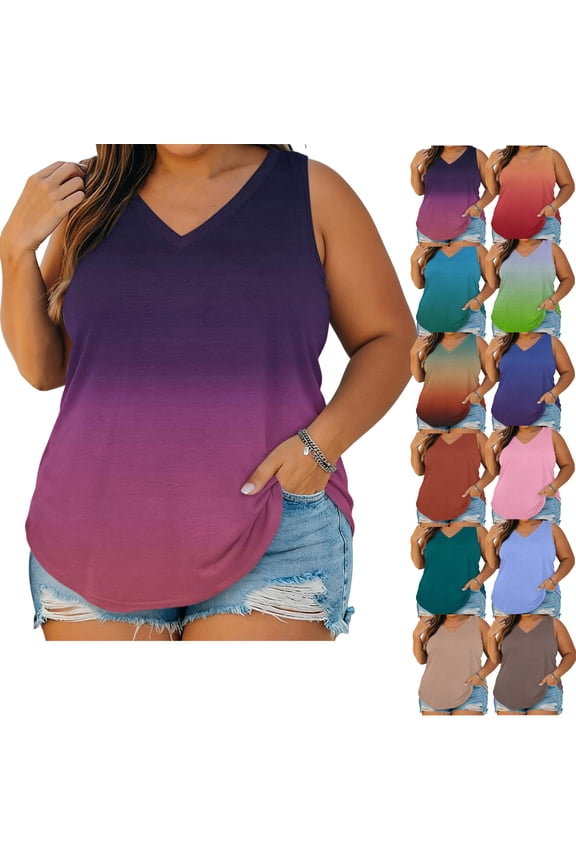 Womens Plus Size Tank Tops Summer Sleeveless V Neck Top Crew Neck Casual Comfy Oversized Tanks 2026 Navy XXXL