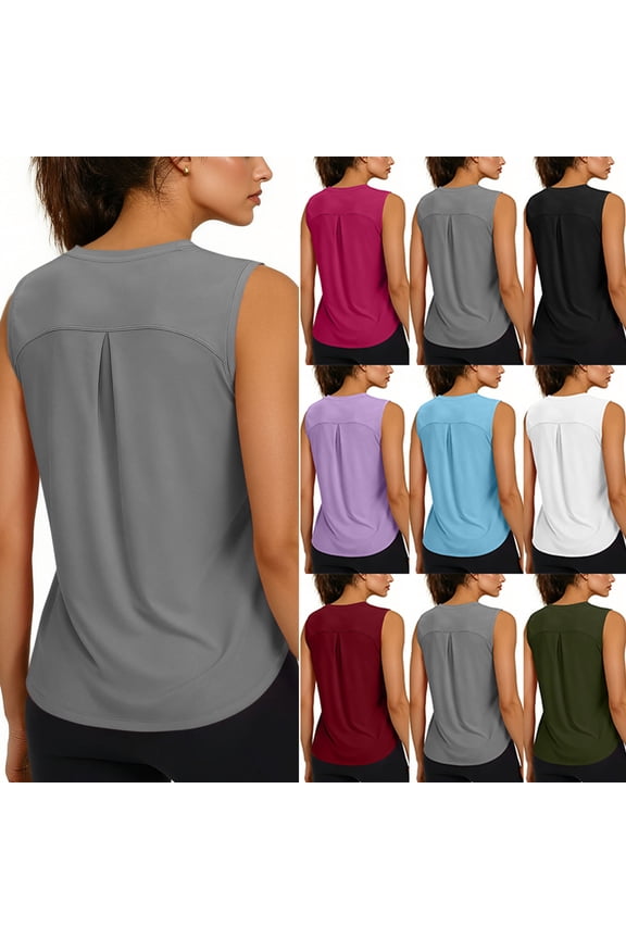 Workout Tops for Women Solid High Neck Tank Top Quick Dry Lightweight Sleeveless Shirts Stretch Athletic Running Yoga Undershirt Gray M