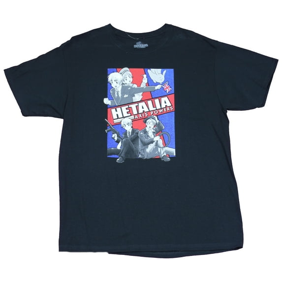 Hetalia Axis Powers Mens T-Shirt - Red & Blue Character Title Box (Small)
