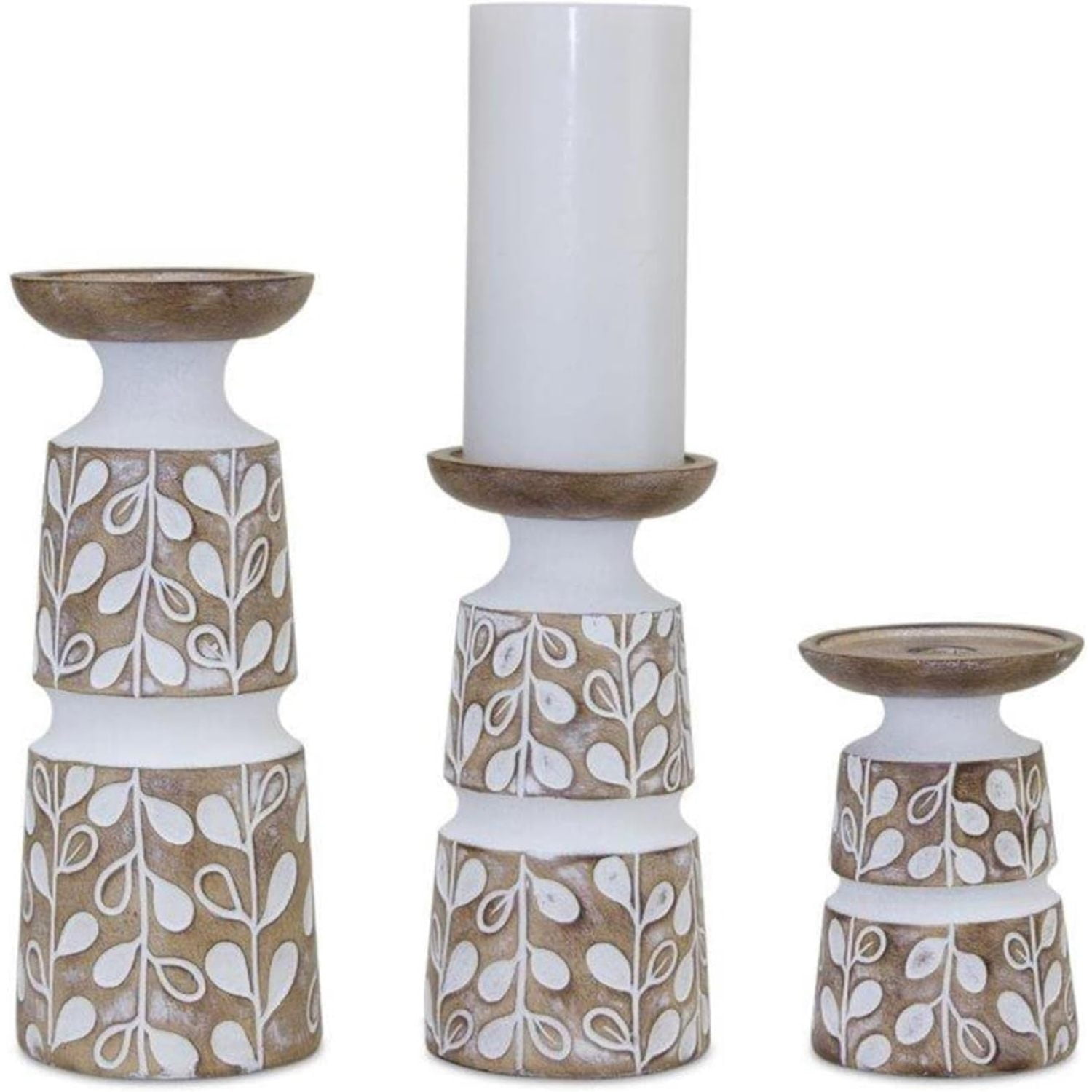 HetayC Candle Holder with Brown and White, 5.5"H, 8"H, 10.25"H, Resin