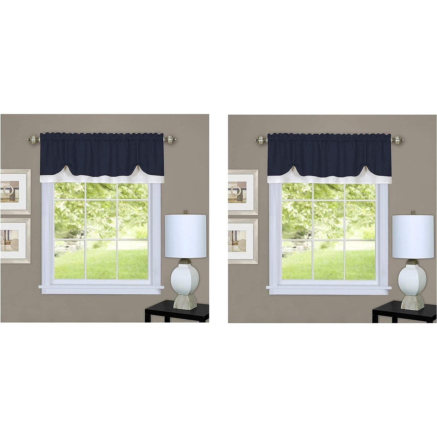 Navy and White Polyester Rod Pocket Valance, 58" x 14"