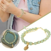 FUDERU Hetian Jade Bracelet for Women 2024, Natural Green Nephrite Jade Bracelet with Gold Leaf Charm Bracelet, Lucky Handmade Jade Bracelet Ladies Jewelry, Adjustable Classic Bracelet for Women