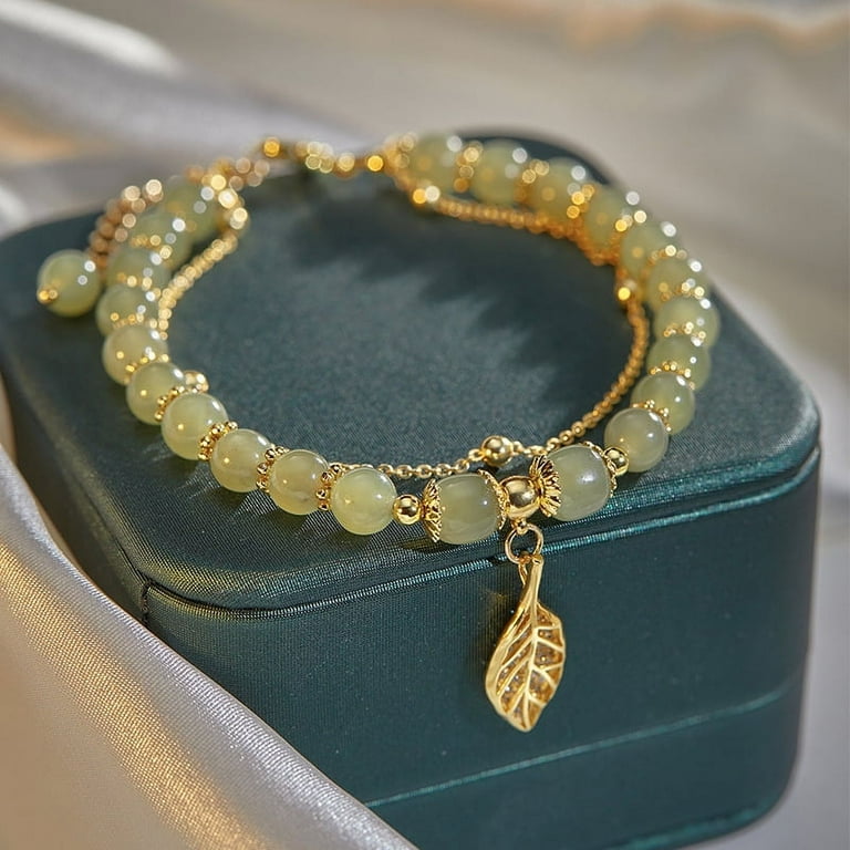 Hetian Jade Gold Leaf Bracelet Natural Gold Branch Jade Women Leaf Lucky  Gift Golden branches and jade leaves Bracelet