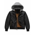 thumbnail image 1 of Heting Boys Faux Leather Jacket Windproof & Waterproof Winter Coat with Fleece Lining PU Motorcycle Hooded Jacket Kids Bomber Jacket for Cold Weather Black Velvet Lined 10-12, 1 of 9