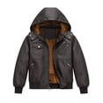 thumbnail image 1 of Heting Boys Faux Leather Motorcycle Jacket with Removable Hood Warm Fleece Lining Windproof PU Bomber Coat for Fall Winter Coffee 8-9, 1 of 9