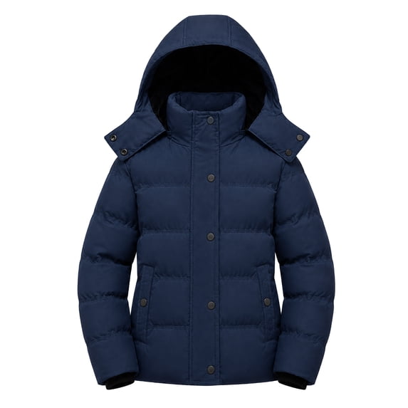 Heting Girls Hooded Thick Quilted Puffer Winter Coat Windproof Water Resistant Warm Insulated Jacket Slim Fit Outerwear for Kids Navy 8-9
