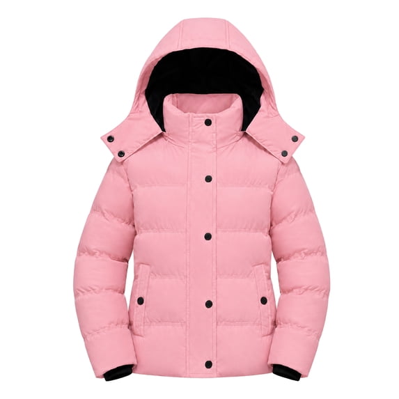 Heting Girls Hooded Thick Quilted Puffer Winter Coat Windproof Water Resistant Warm Insulated Jacket Slim Fit Outerwear for Kids Pink 14-16