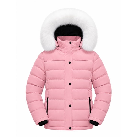 Heting Girls' Warm Winter Puffer Jacket Waterproof Soft Fleece Lined Quilted with Removable Hood Pink 10-12