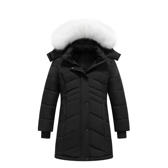 Heting Girls' Winter Puffer Parka Waterproof Insulated Quilted Coats with Hood Warm for Snow Play School Black 8-9