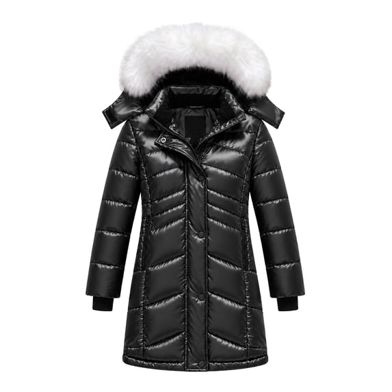 Heting Girls' Winter Puffer Parka Waterproof Insulated Quilted Coats with Hood Warm for Snow Play School Glossy Black 14-16