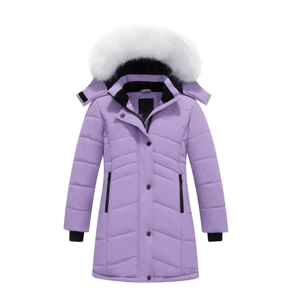 Heting Girls' Winter Puffer Parka Waterproof Insulated Quilted Coats with Hood Warm for Snow Play School Purple 10-12
