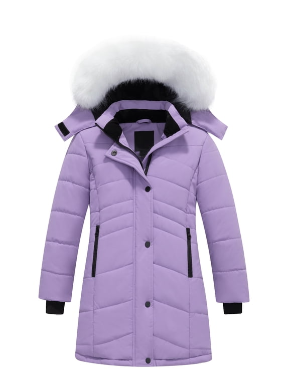 Girls' Winter Puffer Parka Waterproof Insulated Quilted Coats with Hood Warm for Snow Play School Purple 10-12
