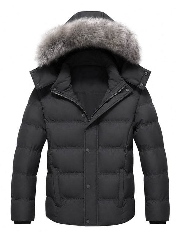 Men's Waterproof Winter Puffer Jacket with Detachable Hood - Warm Heavy Duty Bubble Coat, Windproof Ski Parka for Snow & Outdoor Dark Grey X-Large