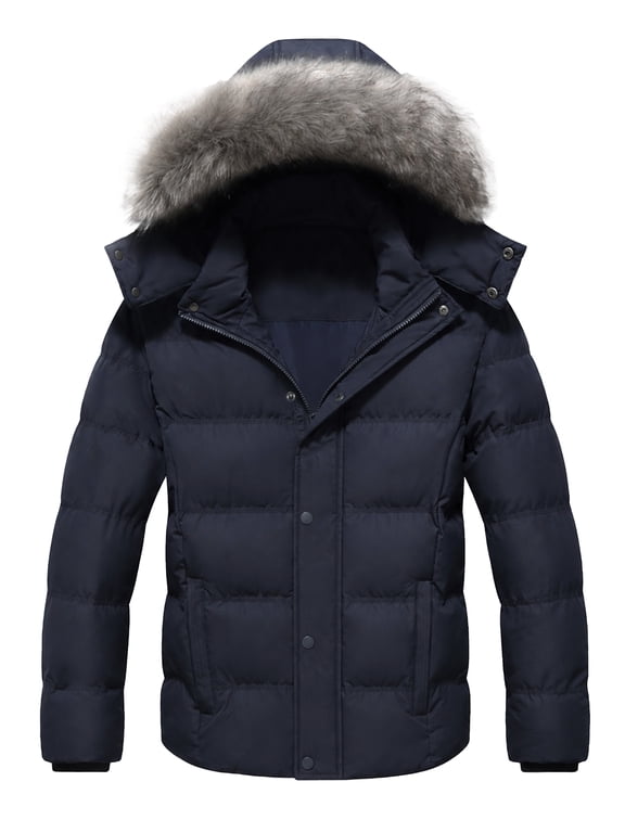 Men's Waterproof Winter Puffer Jacket with Detachable Hood - Warm Heavy Duty Bubble Coat, Windproof Ski Parka for Snow & Outdoor Navy X-Large