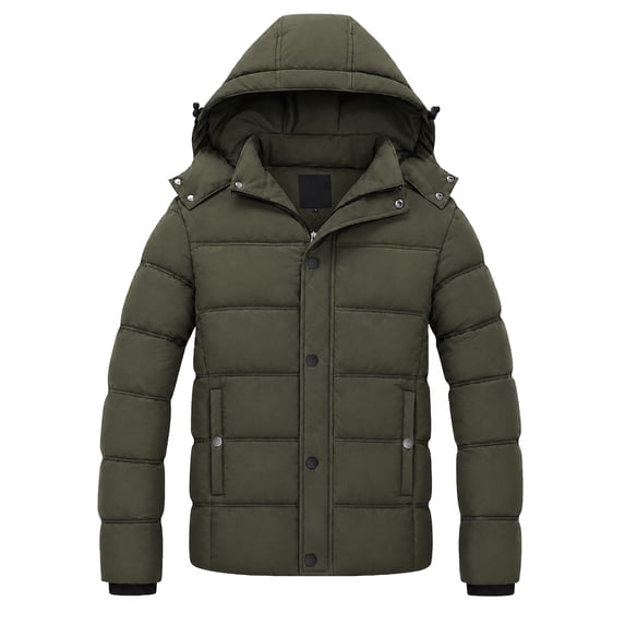 Heting Men's Winter Puffer Parka Jacket Coat Insulated Outerwear Army Green L