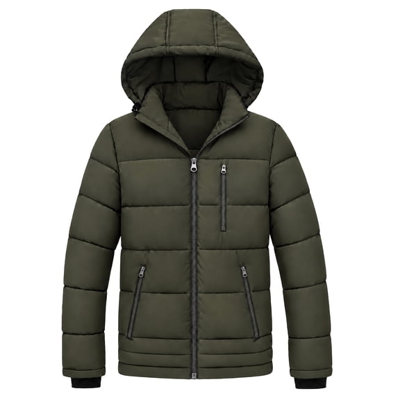 Heting Men's Winter Puffer Jacket with Hood Lightweight Quilted Coat Windproof Outerwear for Travel Daily Wear Army Green Large