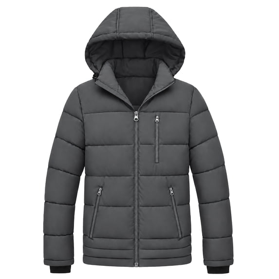 Heting Men's Winter Puffer Jacket with Hood Lightweight Quilted Coat Windproof Outerwear for Travel Daily Wear Dark Grey XX-Large