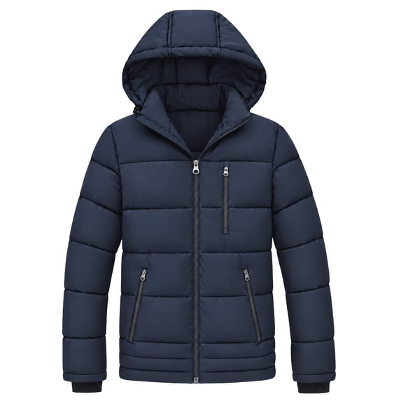 Heting Men's Winter Puffer Jacket with Hood Lightweight Quilted Coat Windproof Outerwear for Travel Daily Wear Navy Medium