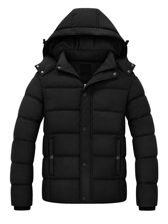 Men's Winter Quilted Puffer Parka Jacket Coat Windproof Black M