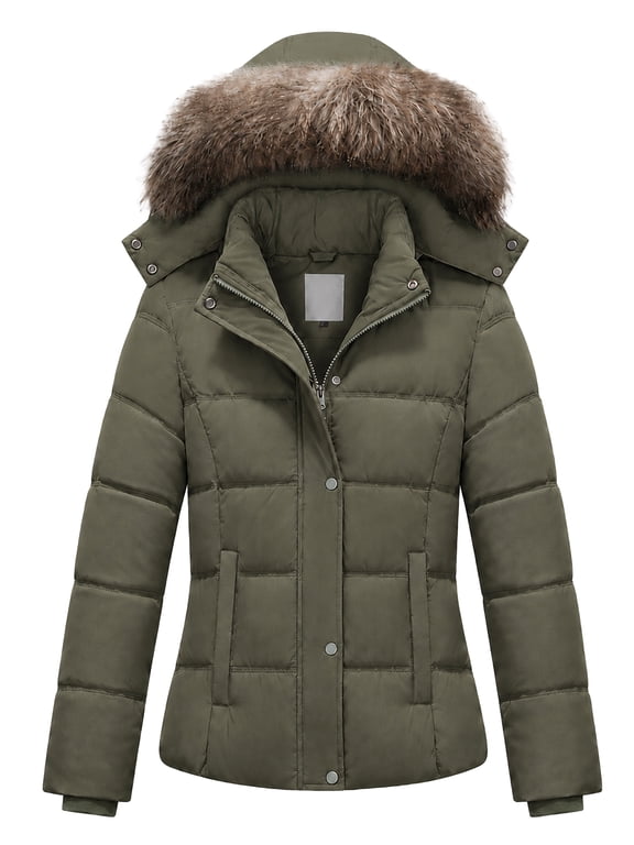 Women's Puffer Jacket Winter Coat Waterproof Overcoat Warm Hooded with Multi-Pockets Army Green M