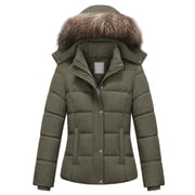 Women's Winter Coat Puffer Jacket Quilted Warm Overcoat with Removable Hood Army Green 2XL