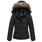 Women's Puffer Jacket Winter Coat Waterproof Overcoat Warm Hooded with Multi-Pockets Black M