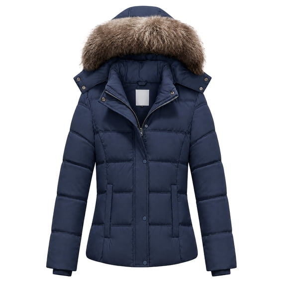 Heting Women's Puffer Jacket Winter Coat Waterproof Overcoat Warm Hooded with Multi-Pockets Navy M