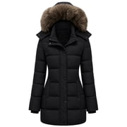 Women's Waterproof Warm Puffer Jacket Winter Coat Hooded Quilted Black L
