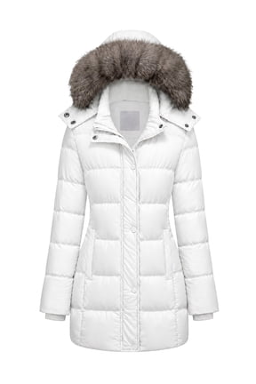 Women's Warm Quilted Puffer Jacket Winter Coat Hooded Waterproof White L
