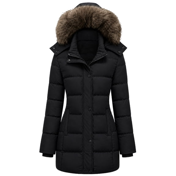Heting Women's Long Windproof Winter Coat Puffer Jacket Thicken Waterproof Black M